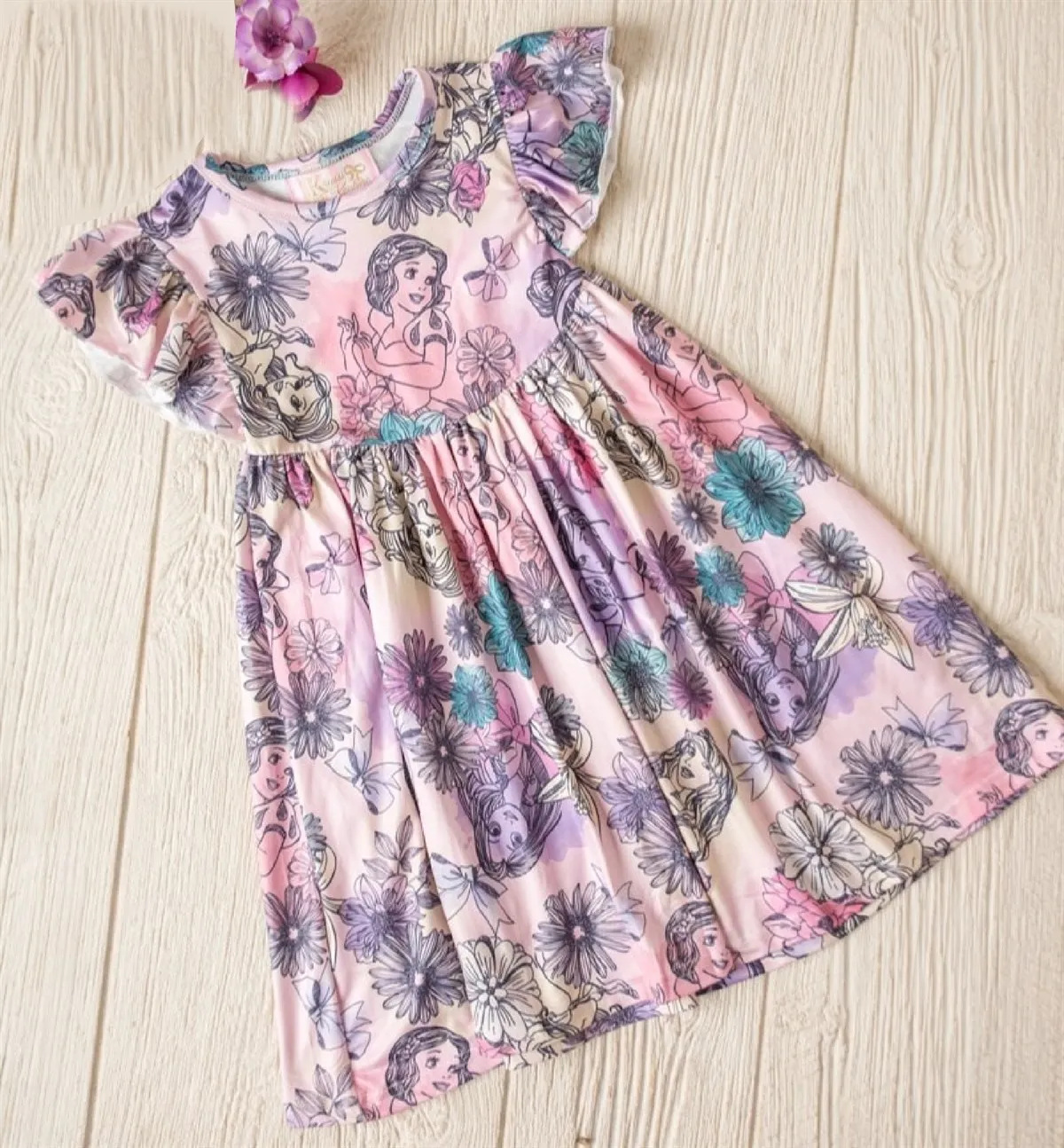 $12.50 EA -- 2-3 x 1, 3-4 X 1, 4-5 X 2, 5-6 X 1, 7-8 X 2, 8-9 X 1 - Girls Fun Character Dresses - Pink Floral Princess Watercolor