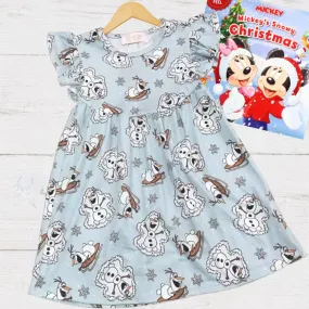 $12.50 EA - 3-4 X 1, 4-5 X 2, 5-6 X 2, 6-7 X 2, 7-8 X 1 - Girls Fun Holiday Character Dresses - Olaf Snowman Snow Activities