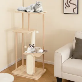 126 cm Tall Solid Wood Cat Tree with Oak Frame and Beech Post for Kittens and Adult Cats