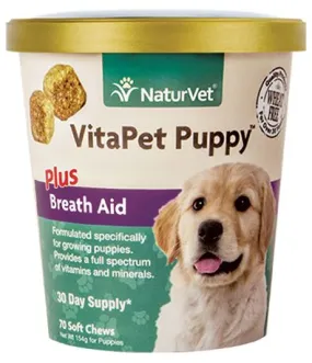 15% OFF: NaturVet VitaPet PUPPY Plus Breath Aid Soft Chew Supplement For Dogs 70 count