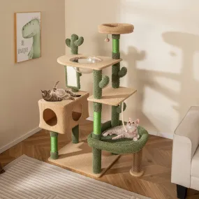 150 cm Multi-level Cactus Cat Tree for Indoor Cats-Green