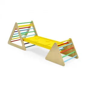 3 in 1 Wooden Climbing Set with 2 Triangle Climbers and Slide