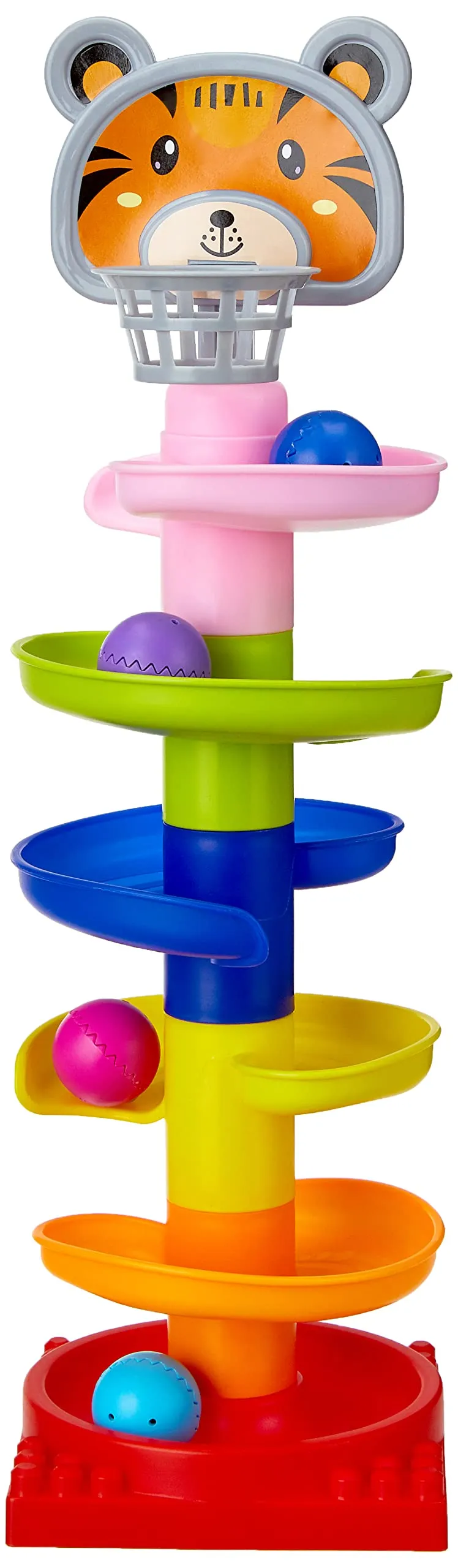 Amazon Brand - Jam & Honey | Rolling and Swirling Ramp Drop Toy for Kids | 5 Layers. 4 Balls