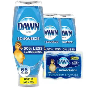 Dawn EZ-Squeeze Ultra Dish Soap Dishwashing Liquid, Original Scent, 22 fl oz, Pack of 3   2 Sponges