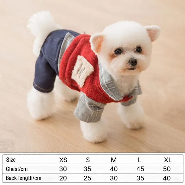 Denim lattice Dog plush Sweater Jumpsuit Cat Puppy Coat Jacket Shirt Pants Autumn/Spring clothes for chihuahua dog cat clothes