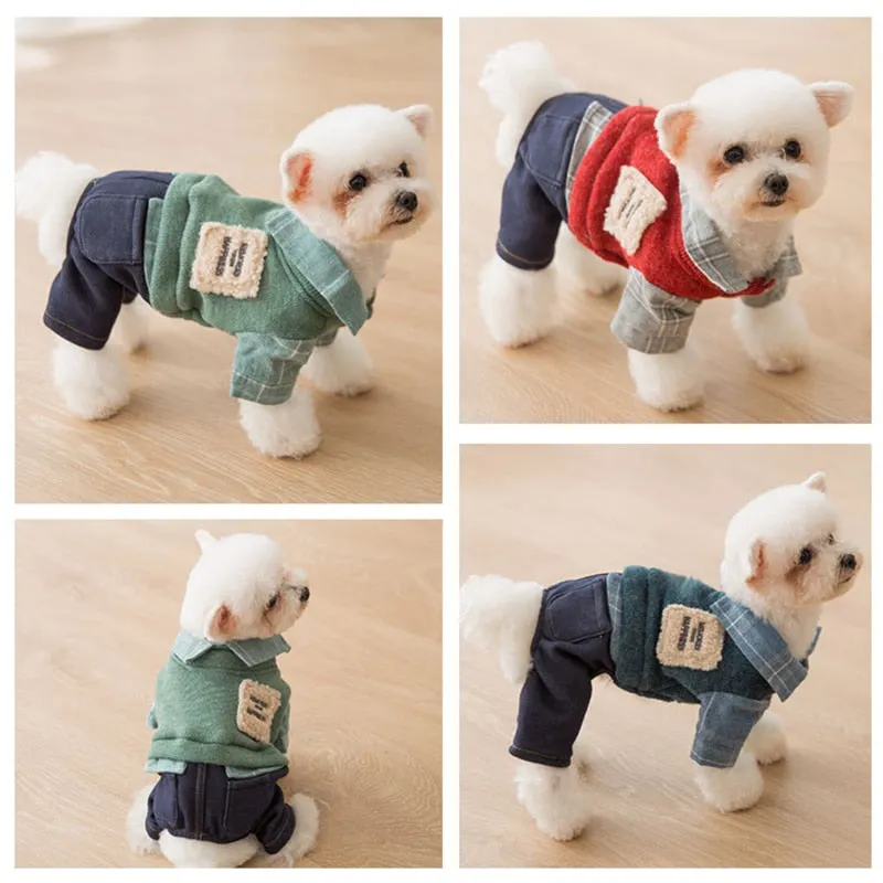 Denim lattice Dog plush Sweater Jumpsuit Cat Puppy Coat Jacket Shirt Pants Autumn/Spring clothes for chihuahua dog cat clothes