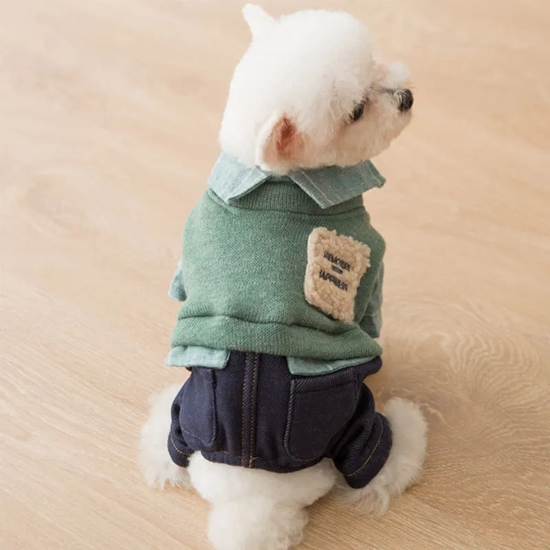 Denim lattice Dog plush Sweater Jumpsuit Cat Puppy Coat Jacket Shirt Pants Autumn/Spring clothes for chihuahua dog cat clothes