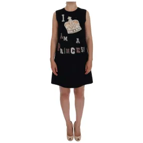 Dolce & Gabbana Black Wool Crystal Princess Dress