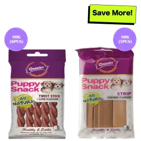 Gnawlers Puppy Snack Strip Chicken and Twist Stick Lamb Flavoured Dog Treats Combo