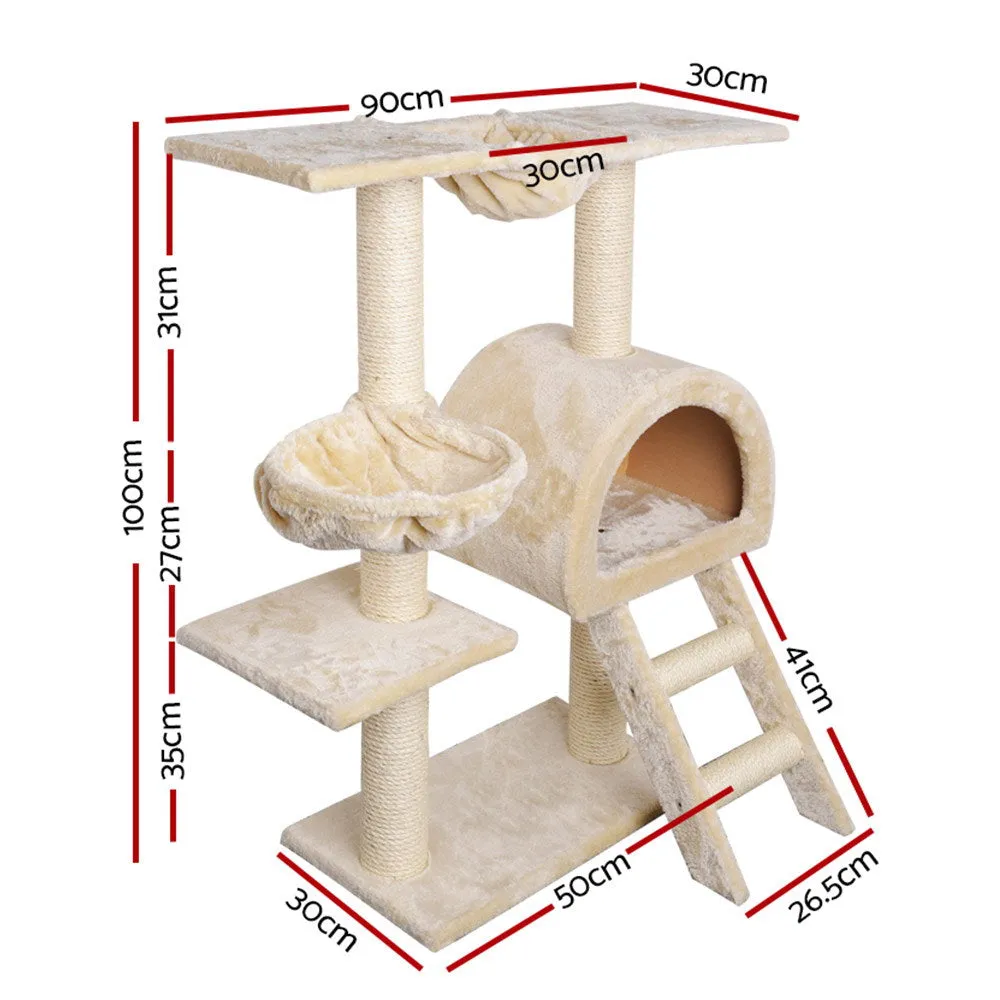 Multi-Level Cat Tree Tower with Scratching Post, Plush Bed - i.Pet